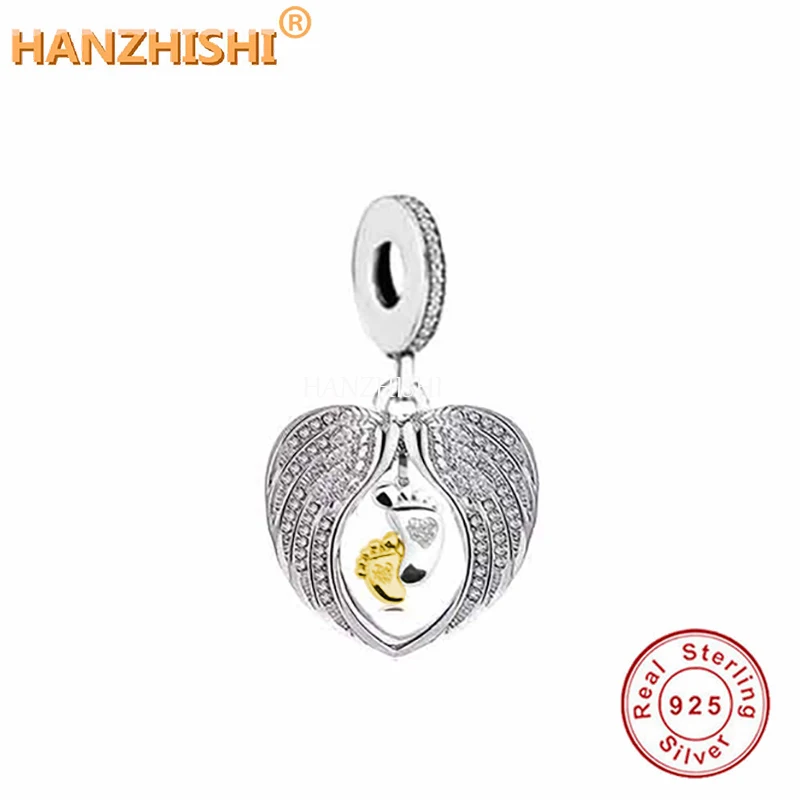 

Fashion 925 Sterling Silver Wing Baby Footprint Heart Dangle Charms Beads Fit Original Brand Bracelet Necklace Jewelry Gift