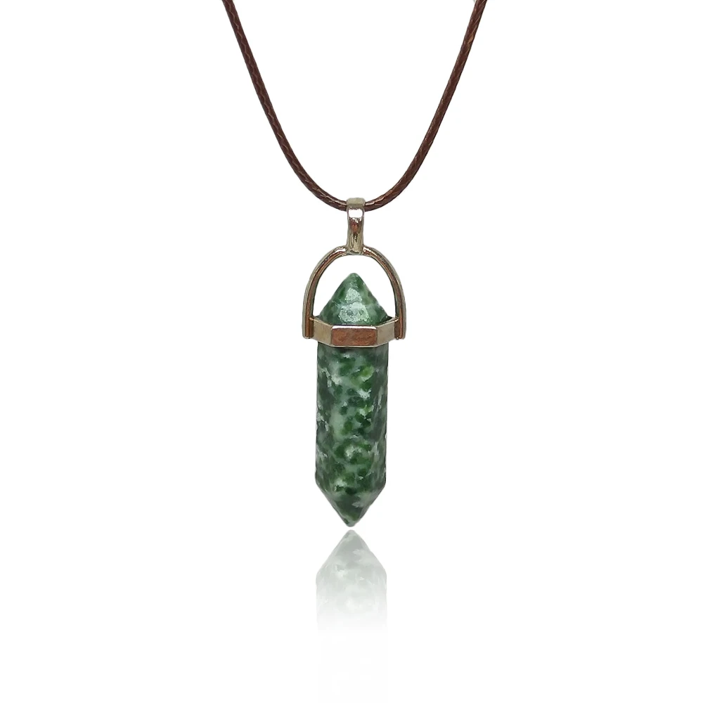 Ожерелье с подвеской Natual Gem Green Dot 1 шт. Кварцевая пуля восковой веревкой