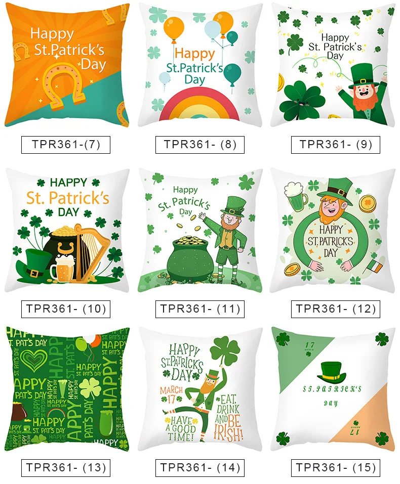 

1pc St Patricks Day Pillow 45*45 cm Size Lucky Green Shamrock Pillow For Home Decoration Cartoon printing Pillow Irish Day Goods