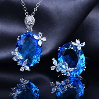 qtt luxury lab cz simulation diamond jewelry set silver color engagement wedding rings necklace for women bridal gift