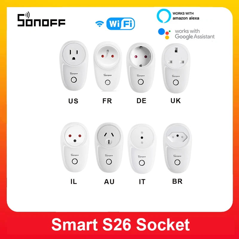 

Sonoff S26 WiFi Smart Socket Plug Power Basic EU UK US AU BR Outlets Smart Home Switch Work With Alexa Google Assistent IFTTT