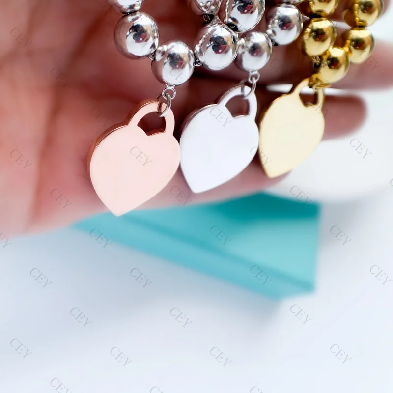 

Tf S925 Sterling Silver Enamel Light Luxury 8mm Heart-shaped Round Bead Bracelet Simple Temperament Valentine's Day Gift