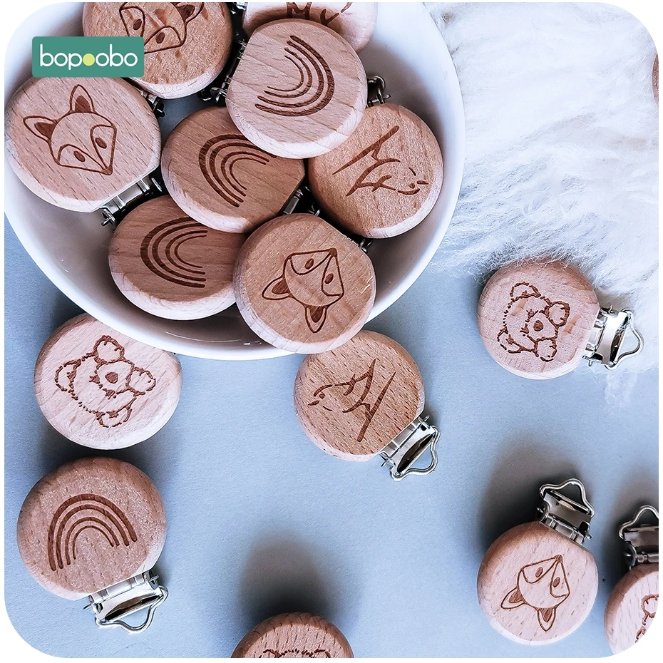 Bopoobo, 2 шт., деревянная соска, Детские аксессуары, деревянная Соска с животным, металлические зажимы, держатель, сердце, соска, деревянный детский Прорезыватель