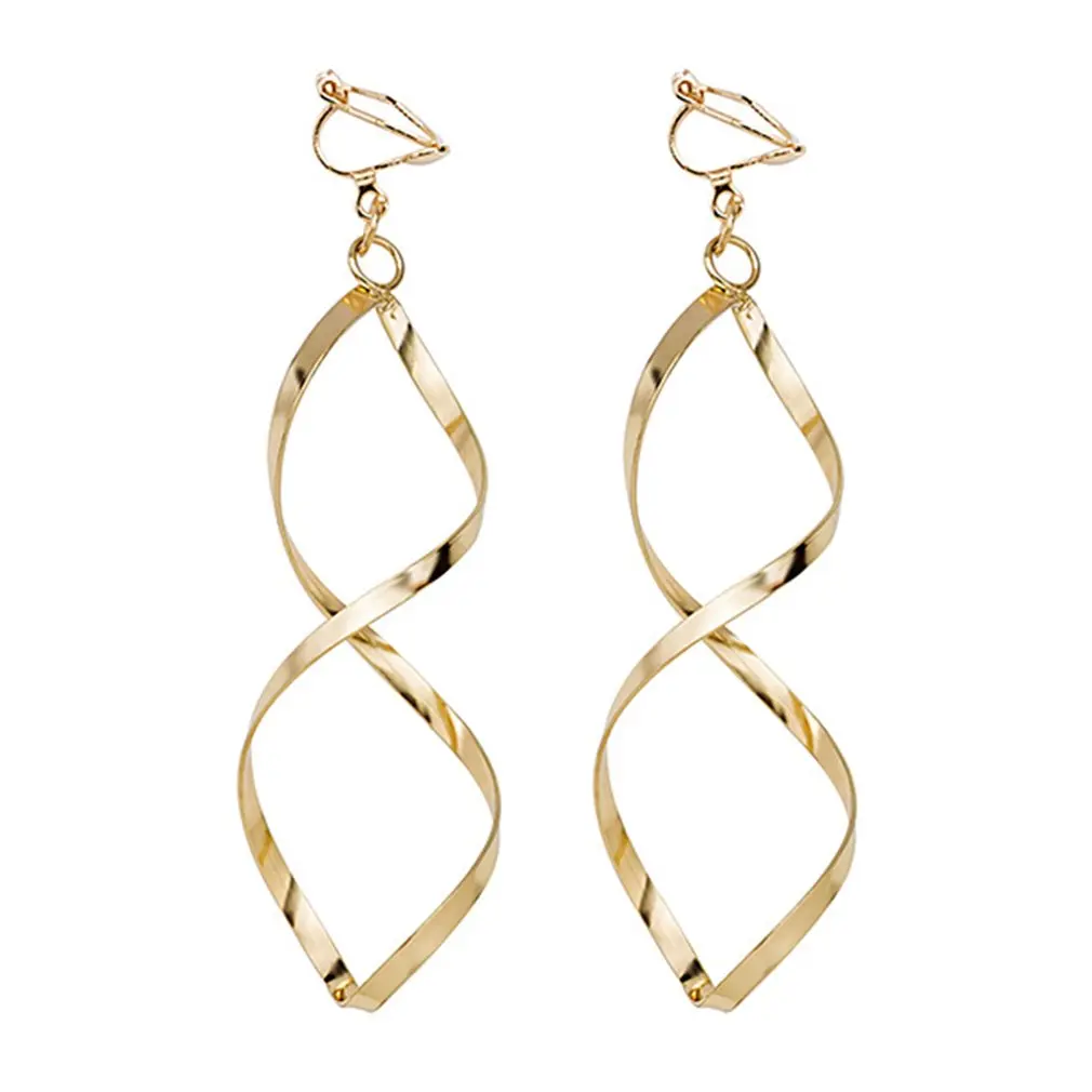 

Irregular Geometry Wave Pattern Metal Glitter Clip On Earrings Without Pierced For Women Minimalism Ear Clips Fashion Jewelry