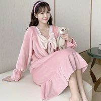 home service flannel pajamas nightdress autumn and winter new coral fleece sweet and cute student korean loose pajamas