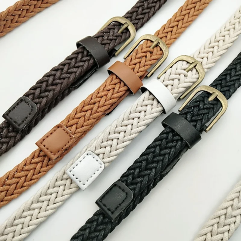

Vintage Woven Knitted Belts For Women Beach Style Handwoven Fashion belt White Black Faux Leather Belt