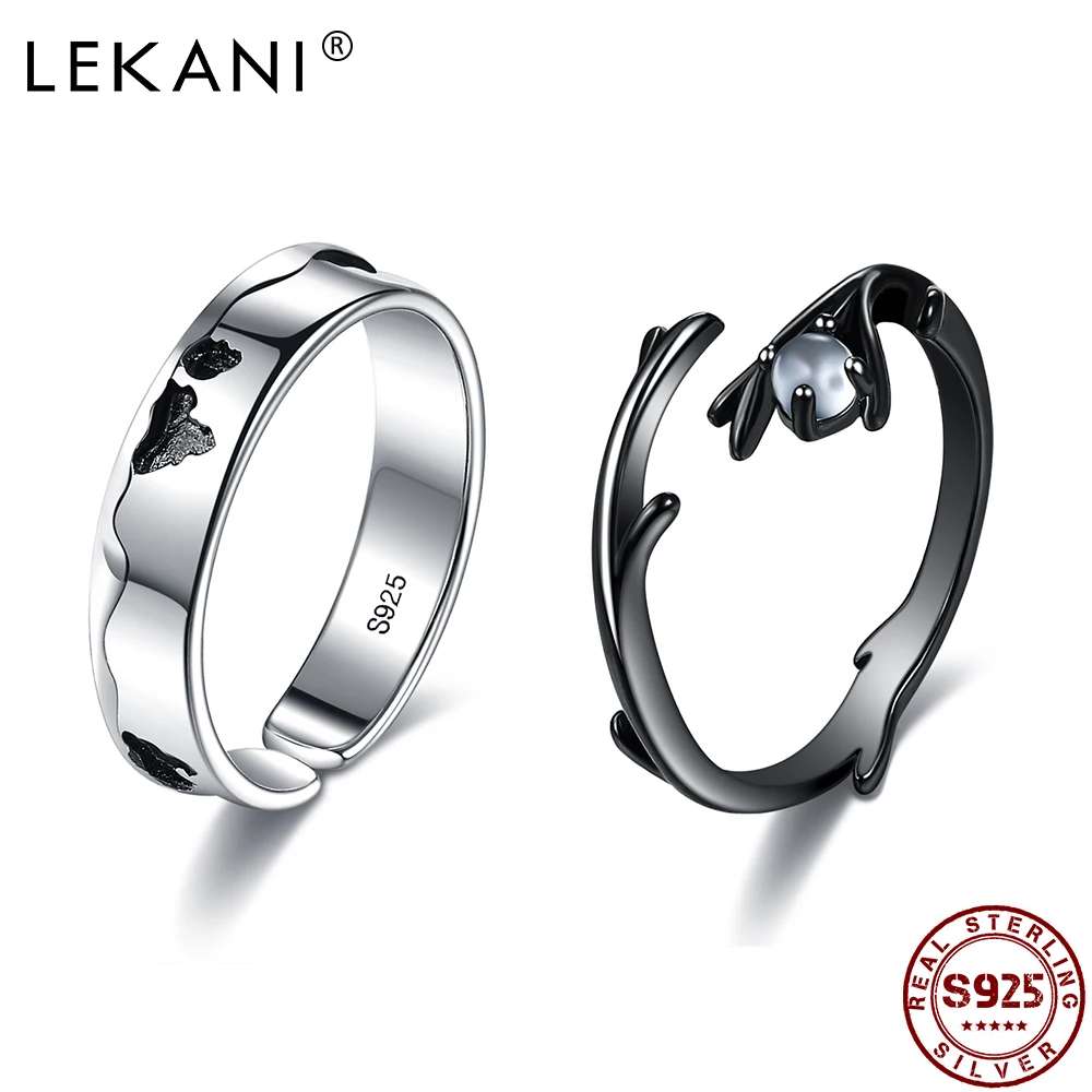 

LEKANI Sterling Silver 925 Jewelry For Women Original Moonlight Forest Finger Ring Shiny Moonstone Black Branch Elegant Rings