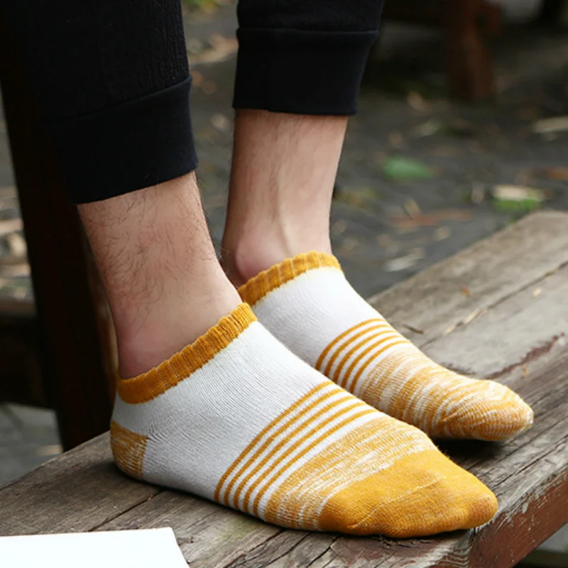 5 пар мужские хлопковые носки невидимые полосатые до щиколотки зимние модные