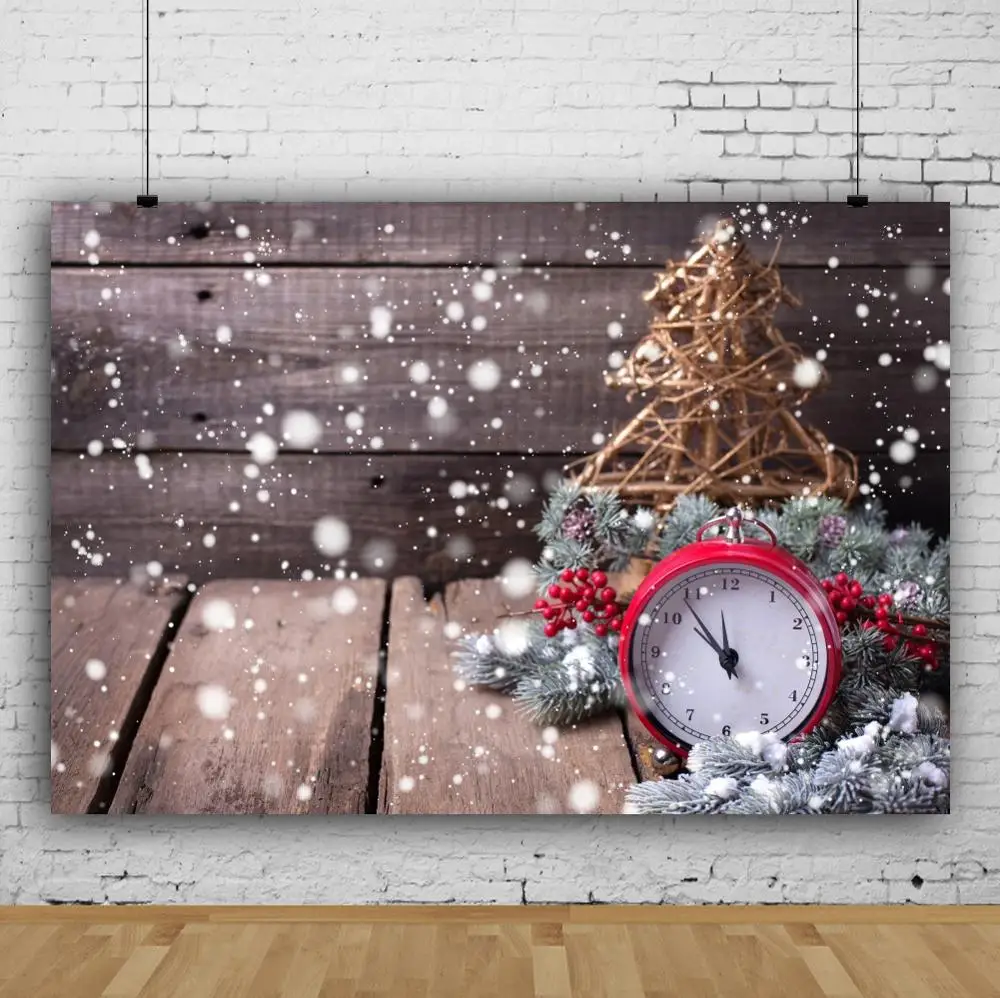 

Yeele Christmas Photocall Clock Wooden Board Snow Handmade Baby Photography Backgrounds Photographic Backdrops for Photo Studio