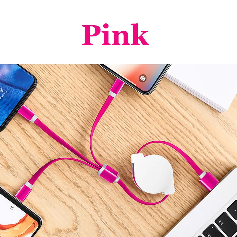 Розовый 3 в 1 USB зарядный кабель для iPhone& Micro USB& USB C кабель выдвижной портативный зарядный кабель для Iphone X 8 samsung S9 - Цвет: Розовый