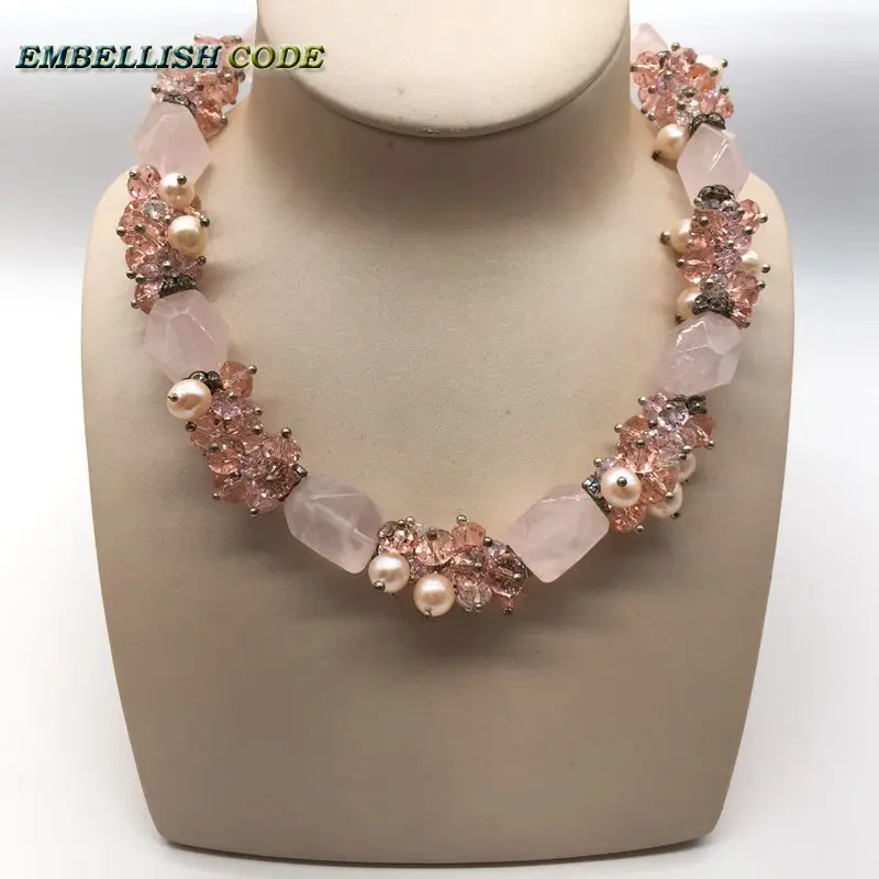 

10 year Design last one handmade natural stone with small baroque freshwater pearls and crystal