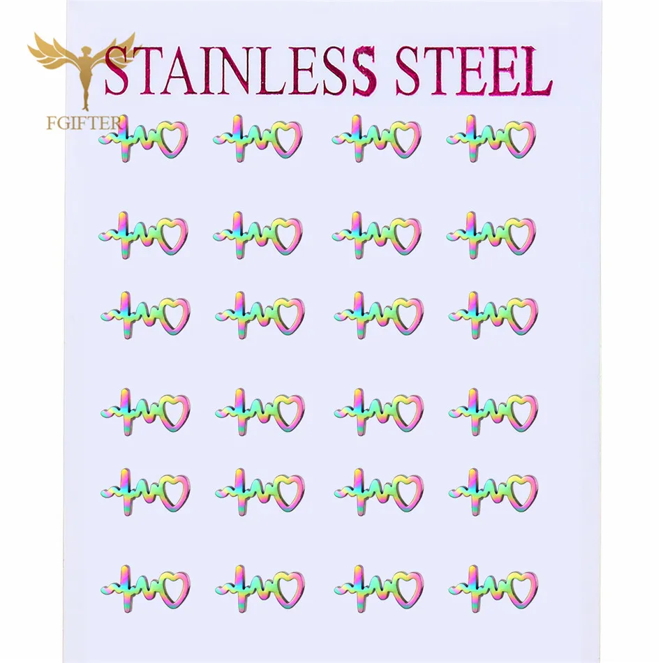 

Women Lovers Jewelry ESG Heart Stud Earring Colorful Steel Earrings Set 12 Pairs Earings Lot Wholesale