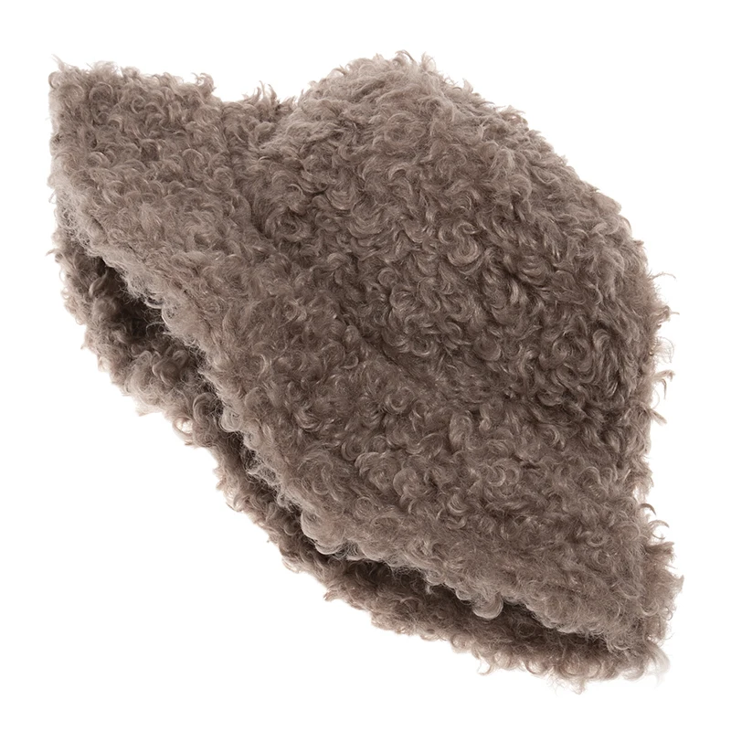 FOXMOTHER New Outdoor Warm Lamb Faux Fur Bucket Hat Black Solid Fluffy Fishing Cap Panama Bob Fisherman Gorros Women Winter 2020