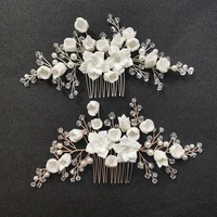 slbridal handmade crystal rhinestone pearls ceramic flower bridal wedding hair comb hair pins stickers bridesmaids women jewelry