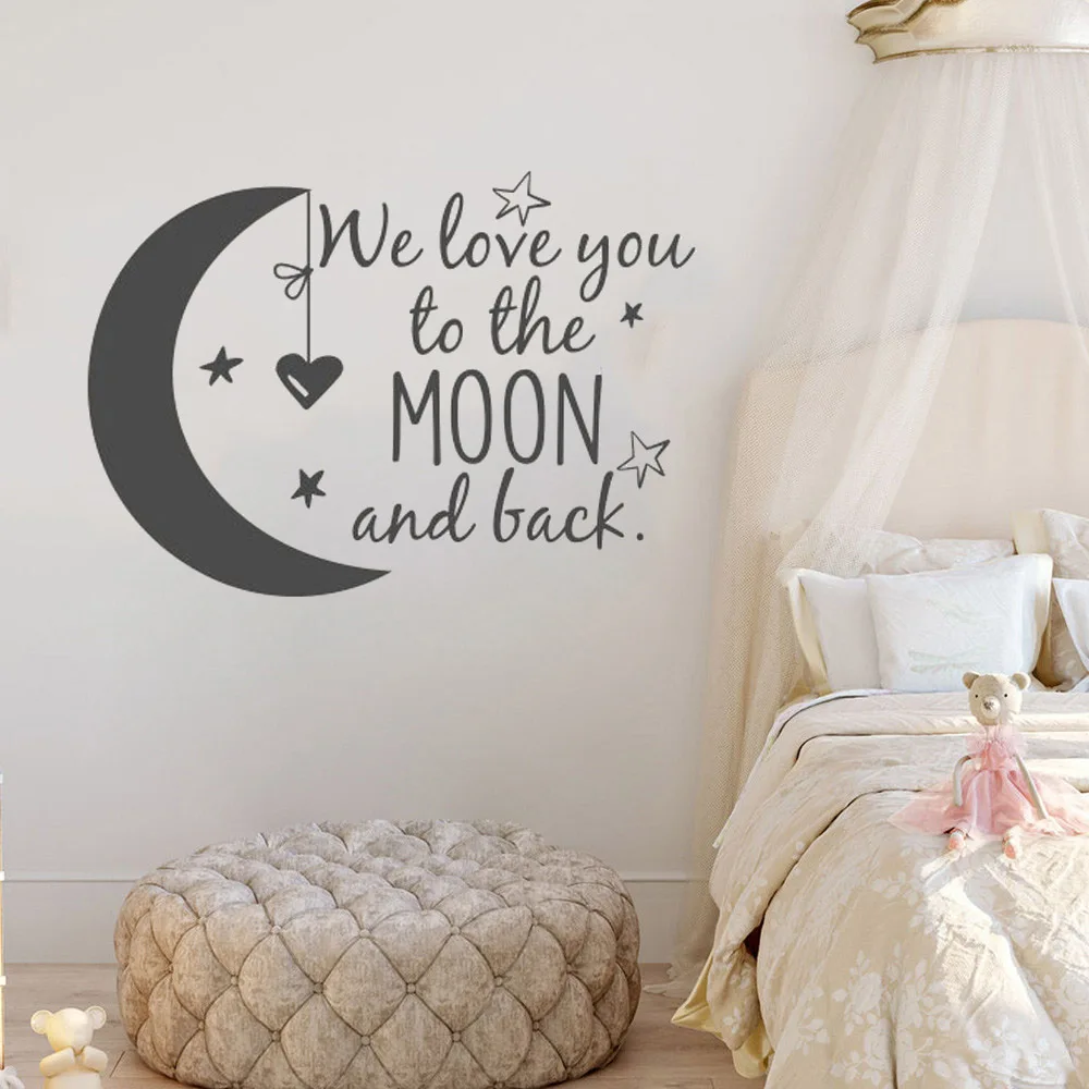 

We Love You To The Moon And Back Wall Stickers Nursery Quotes Moon and Stars Wall Decal For Kids Rooms Bedrooms ov355