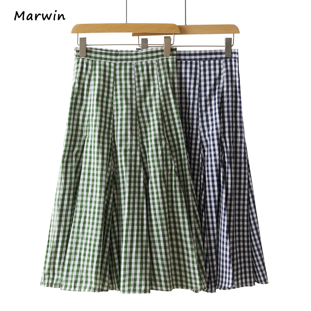 

Marwin&Friend Spring Summer Printing Plaid Pattern Empire Elastic Women A-Line Two Color High Street Style Skirts