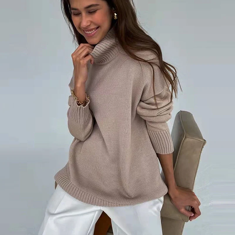 

New Multi-Solid Women Turtleneck Sweaters Autumn Winter Loose Base Pullover Tops Vintage All-Match Casual Long Sleeve Sweaters