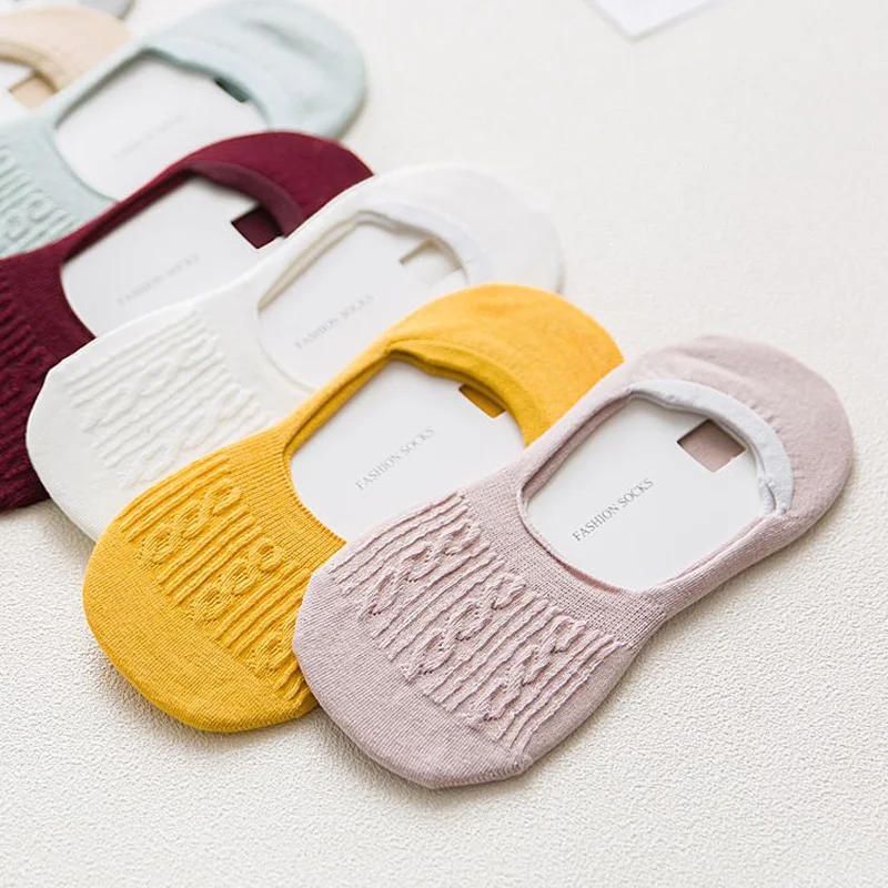 

Women Cotton Slipper Invisible Socks Summer Solid color Twist High quality Hot Sale Sock Non-slip Silicone No show Socks 5 Pairs