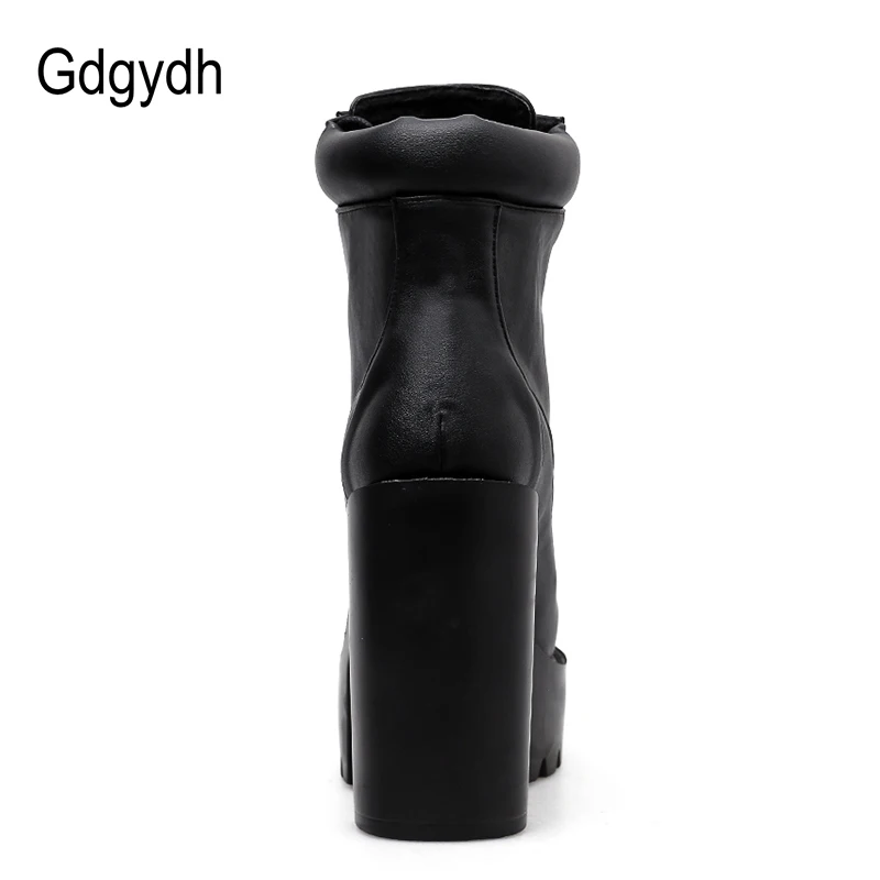 Gdgydh/Новое поступление; черные кожаные ботинки; женские ботильоны; Женская Осенняя обувь на платформе и не сужающемся книзу массивном каблуке со шнуровкой;