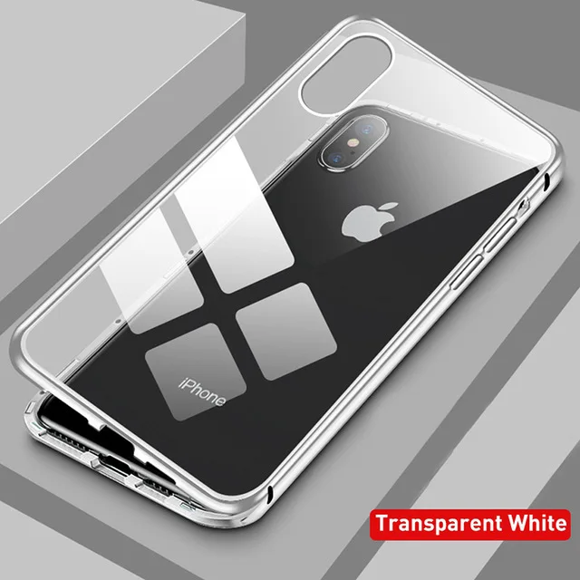 Transparent White Двустороннее стекло 360 Магнитная Адсорбция флип чехол для iPhone 11 Pro Max XS MAX XR XS X 8 Plus 7 6 6 S магнит передняя+ задняя крышка - Цвет: Transparent White