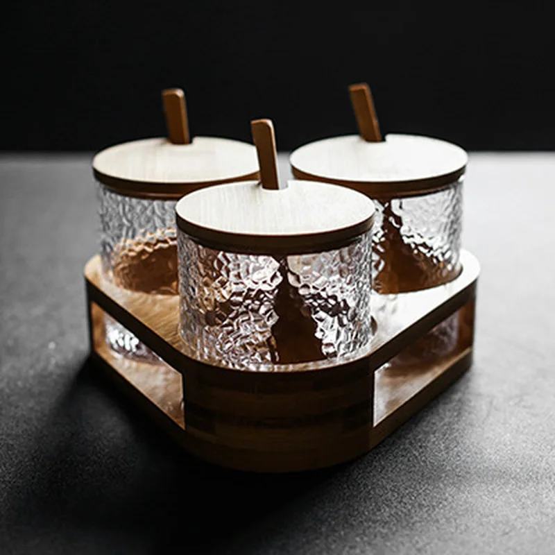 

Glass Seasoning Jar 3 Piece Set Japanese Hammer Glass Grain Seasoning Jar Three-piece Kitchen Condiment Jar Set Seasoning Tank