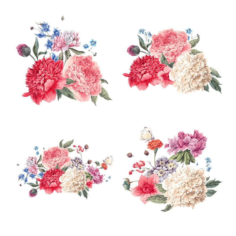 

Three Ratels QCF8 Double Peony Flower Sticker Vinyl PVC Decal For House Bedroom Wall Window Door Refrigerator Kitchen