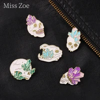 hip hop style skull enamel pins gothpunk colorful crystal horror skull denim lapel pin badge jewelry accessories gifts for women