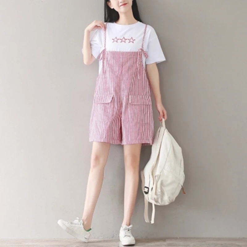 Женский Короткий комбинезон на бретелях повседневный свободный однотонный с