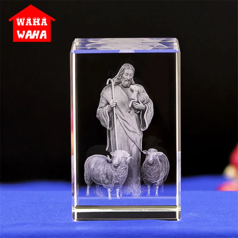 

Хрустальные подарки с 3d-гравировкой Иисус настольные поделки, украшения в форме Креста, пастырь, католические сувениры серии Иисус