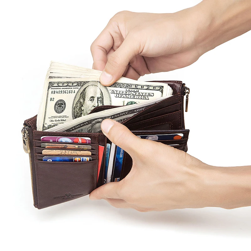 Мужской кошелек GZCZ из натуральной кожи с технологией радиочастотной