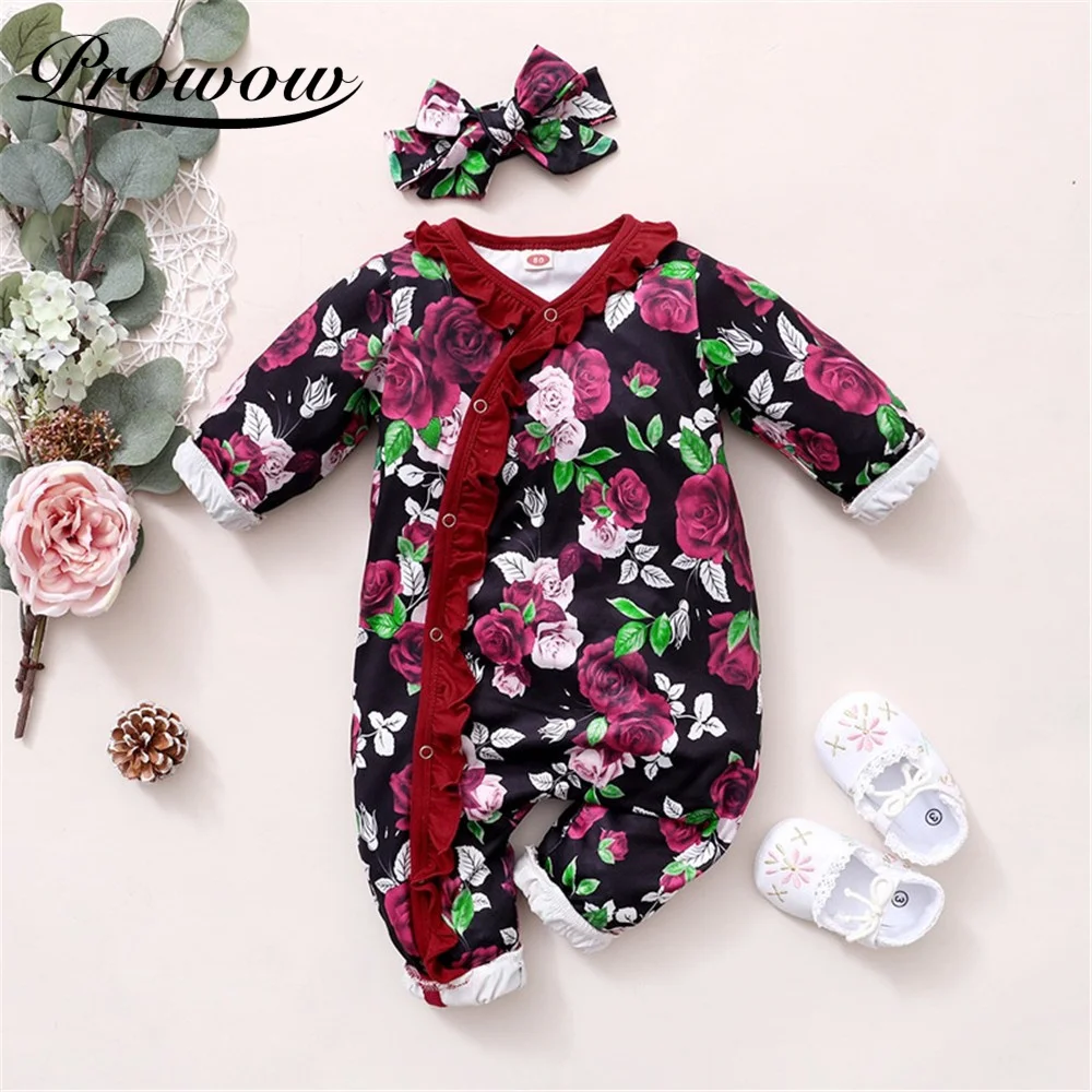 

Цветочная одежда для маленьких девочек Prowow, комбинезон для новорожденных с оборками, детские костюмы для малышей, детская одежда 2021