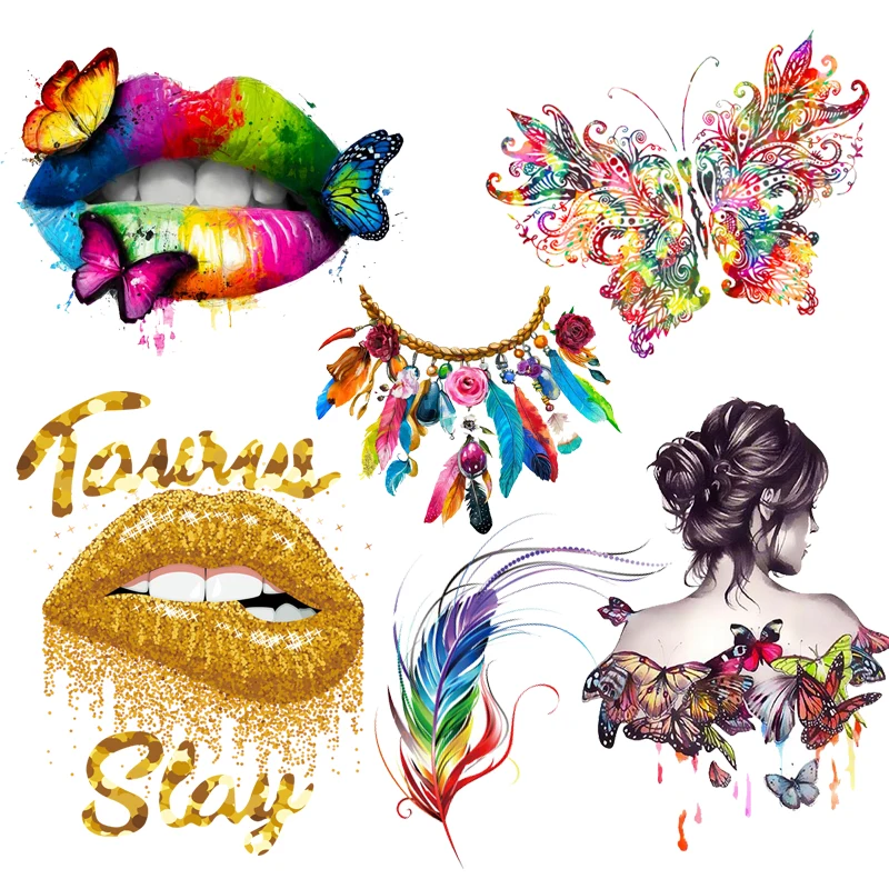 

Colorful Lips Heat Transfers Thermal Stickers DIY Applique For Clothing Butterfly Fashion Cartoon Iron On Transfers Patches