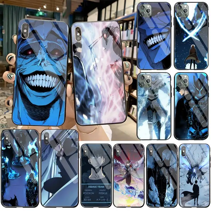 

HPCHCJHM Solo Leveling Sung Jin Black Cell Phone Case Tempered Glass For iPhone 11 Pro XR XS MAX 8 X 7 6S 6 Plus SE 2020 case