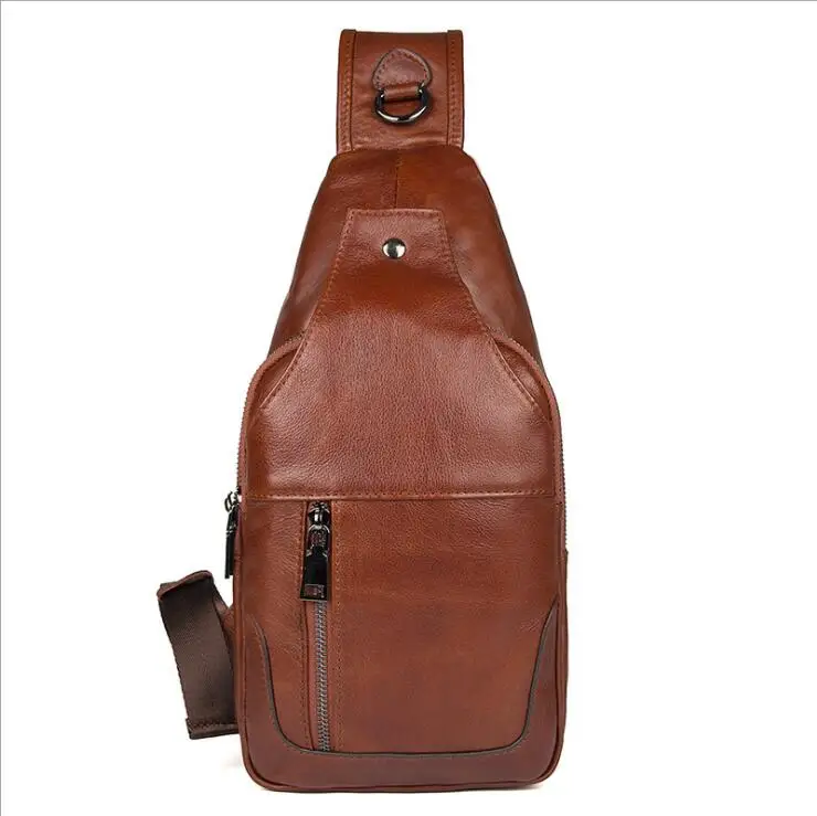 

MAHEU Black Brown Mens Soft Genuine Leather Chest Bag Functional Travel Organizer Male Leather Sling Waist Bag Single Shoulder