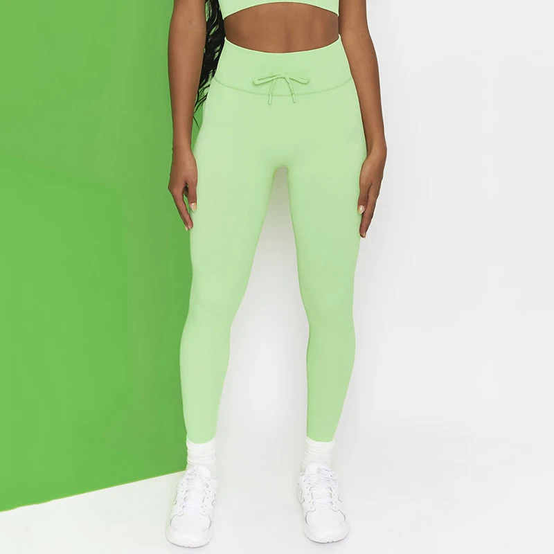 

Seamless Yoga Pants Women Candy Color Leggings High Waist Gym Leggings With Drawstring Girl Running Pants Quick Dry Leggings New