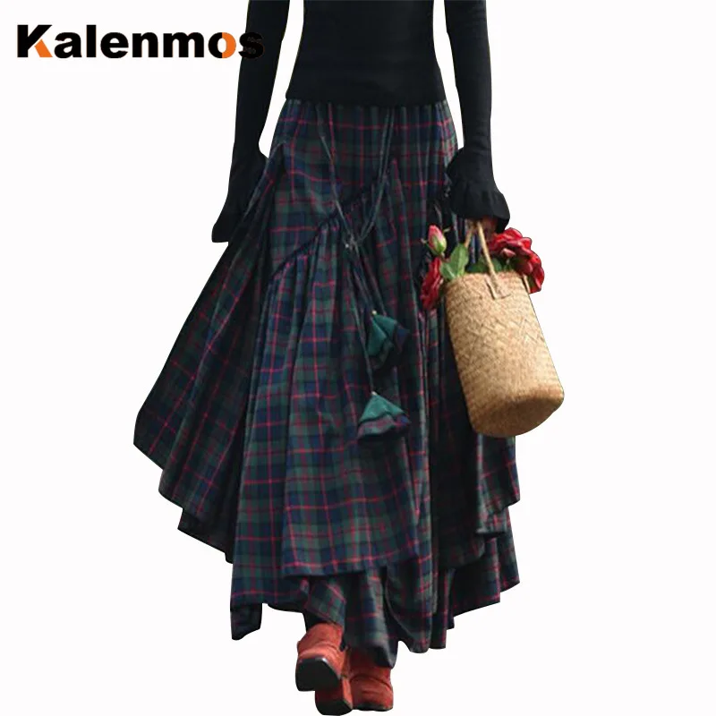 

Long Skirt Women Sexy Vintage High Waist Spring Fall Plaid Party Club Gothic Streetwear Split Elasticity Patchwork Maxi Skirts