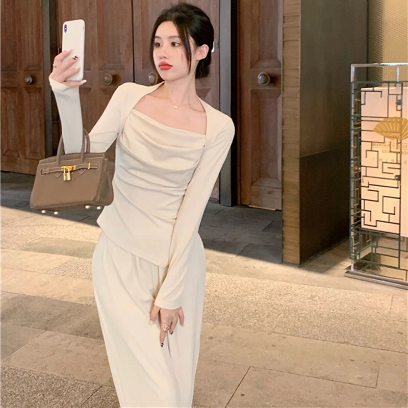 Женская Повседневная Свободная одежда шикарные топы и широкие брюки Осенний