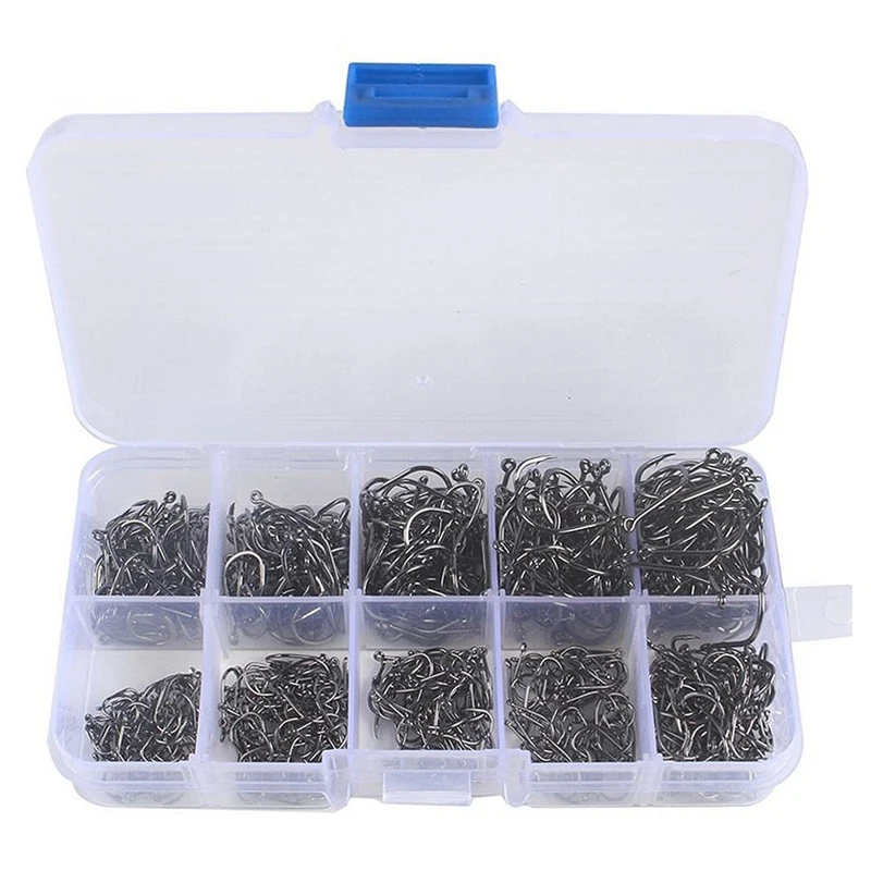 

600 Pcs/Box Fishing Hooks Stuff High Carbon Steel Catfish Circle Hooks Mixed Size Barbed Jig Hook Tackle for Saltwater