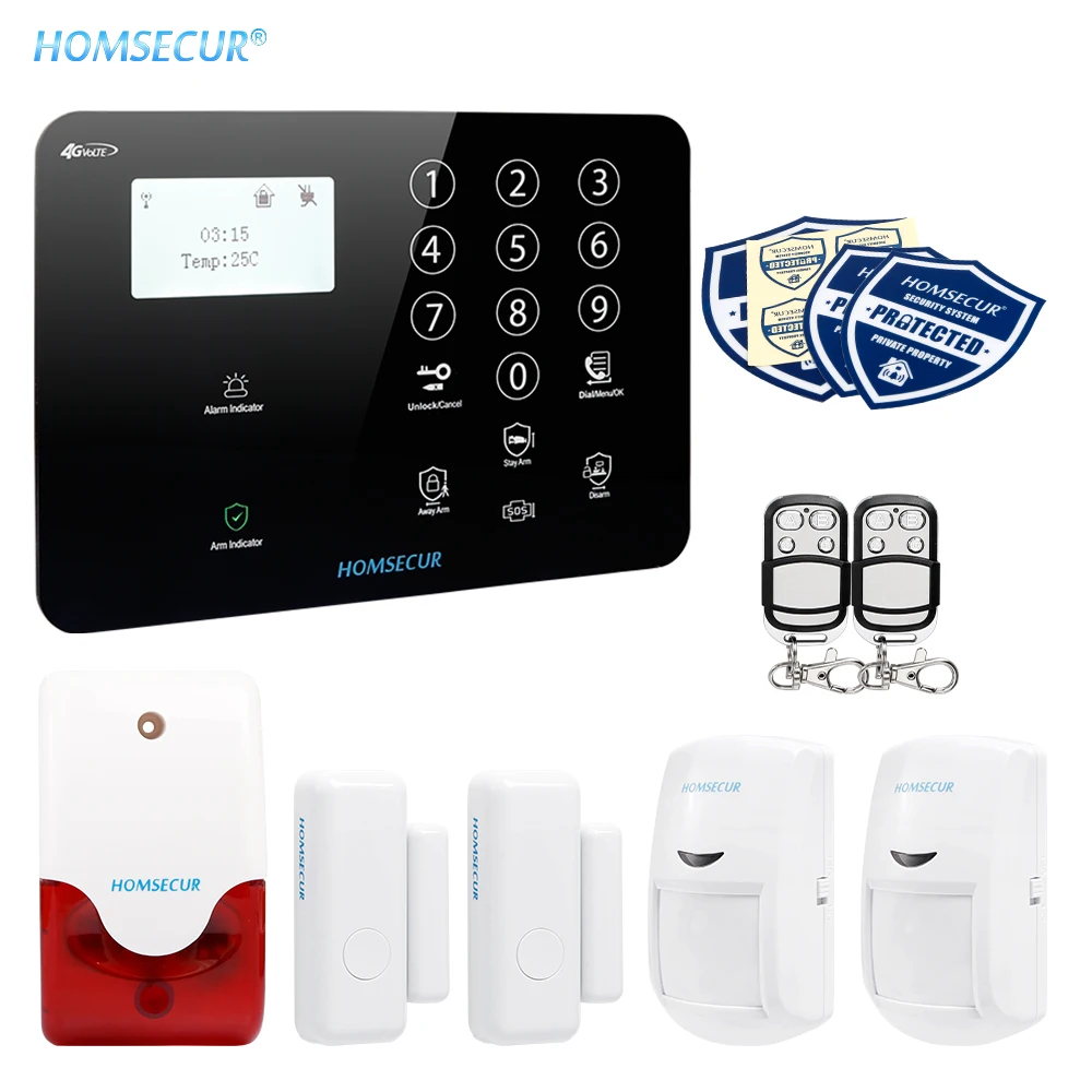 HOMSECUR GA01-4G-B Беспроводная и Проводная сенсорная клавиатура 4G/3g/GSM ЖК-домашняя охранная сигнализация с ПЭТ-пультом дистанционного управления - Цвет: Kit 3