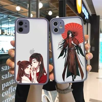 tian guan ci fu anime phone case for iphone 13 12 11 mini pro xr xs max 7 8 plus x matte transparent gray back cover