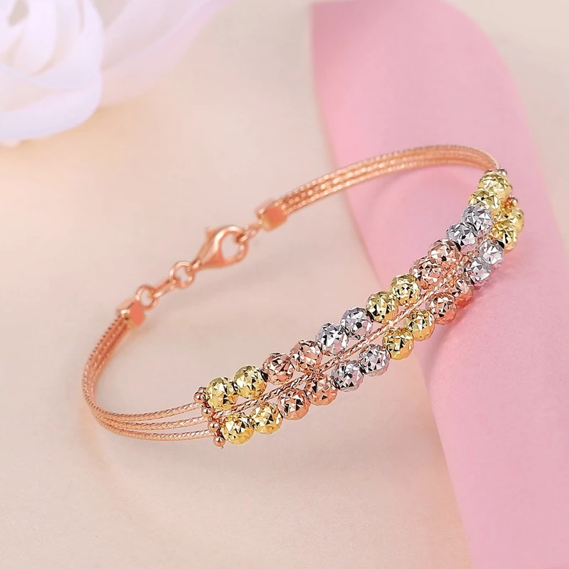 Новые блестящие 2 Слои бисера лазерная резка, 18 k, настоящая реальные твердого золота регулируемого размера высококлассные украшения на свадьбу, годовщину для Для женщин Подарки к празднику