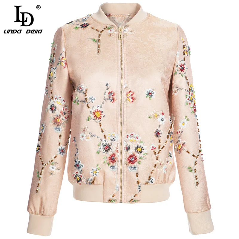 

LD LINDA DELLA, модная дизайнерская осенне-зимняя куртка, Женская винтажная жаккардовая верхняя одежда с длинным рукавом, украшенная кристаллами ...