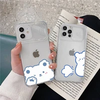 cute bunny bear stick figure phone case transparent for iphone 7 8 11 12 x xs xr mini pro max plus slide camera lens protect