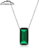 fashion new s925 silver rectangle necklace charming rectangle green decoration exquisite crystal women elegant romantic jew