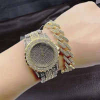 womens iced out watches luxury quartz wrist watch with bracelet micropave cz stainless steel hip hop watch for women men jewelry