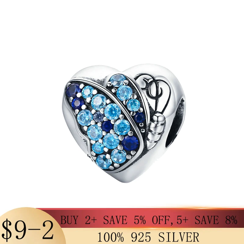 

Authentic 925 Sterling Silver Dark Blue Butterfly Heart Charm fit Original Pandora Bracelet Fine Love Flower Bead Jewelry Gift