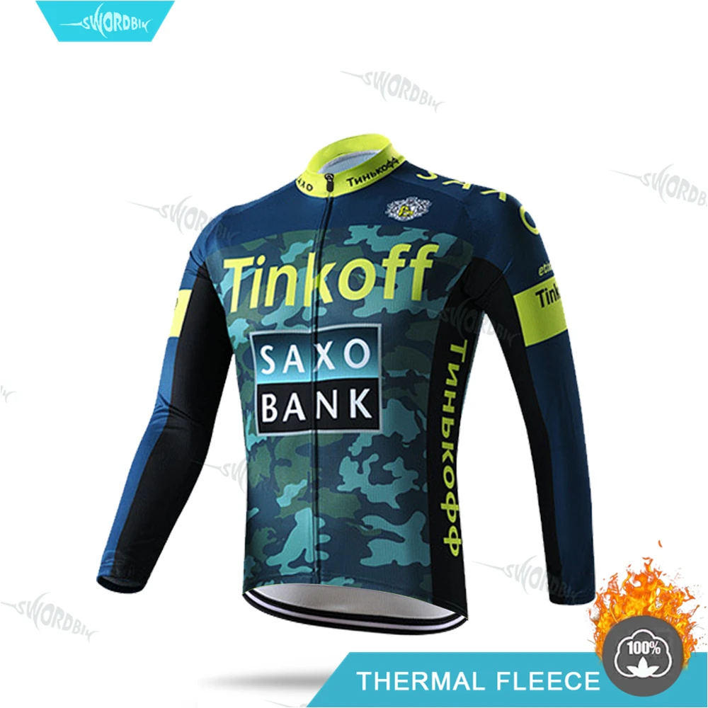Cycling Jersey Велоспорт одежда для мужчин Pro Team Велоспорт трикотажный комплект Tinkoff Мужская зимняя одежда флуоресцентный цвет Тепловая флисовая одежда комплект с длинными рукавами MTB Uninform - Цвет: Cycling Jersey