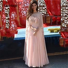 Розовое арабское мусульманское шифоновое вечернее платье Sevintage, накидка из двух частей с кружевами и кристаллами, длинное бальное платье для выпускного вечера