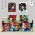 Наволочка с изображением Африканской американской девушки, декоративная наволочка 45x45 см, льняная наволочка для домашнего декора, художественная подушка
