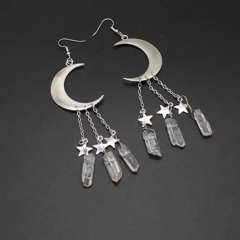 

Серповидные серьги с искусственным кварцевым кристаллом, серьги со звездой и луной, аксессуары в готическом стиле, таинственное моделирова...
